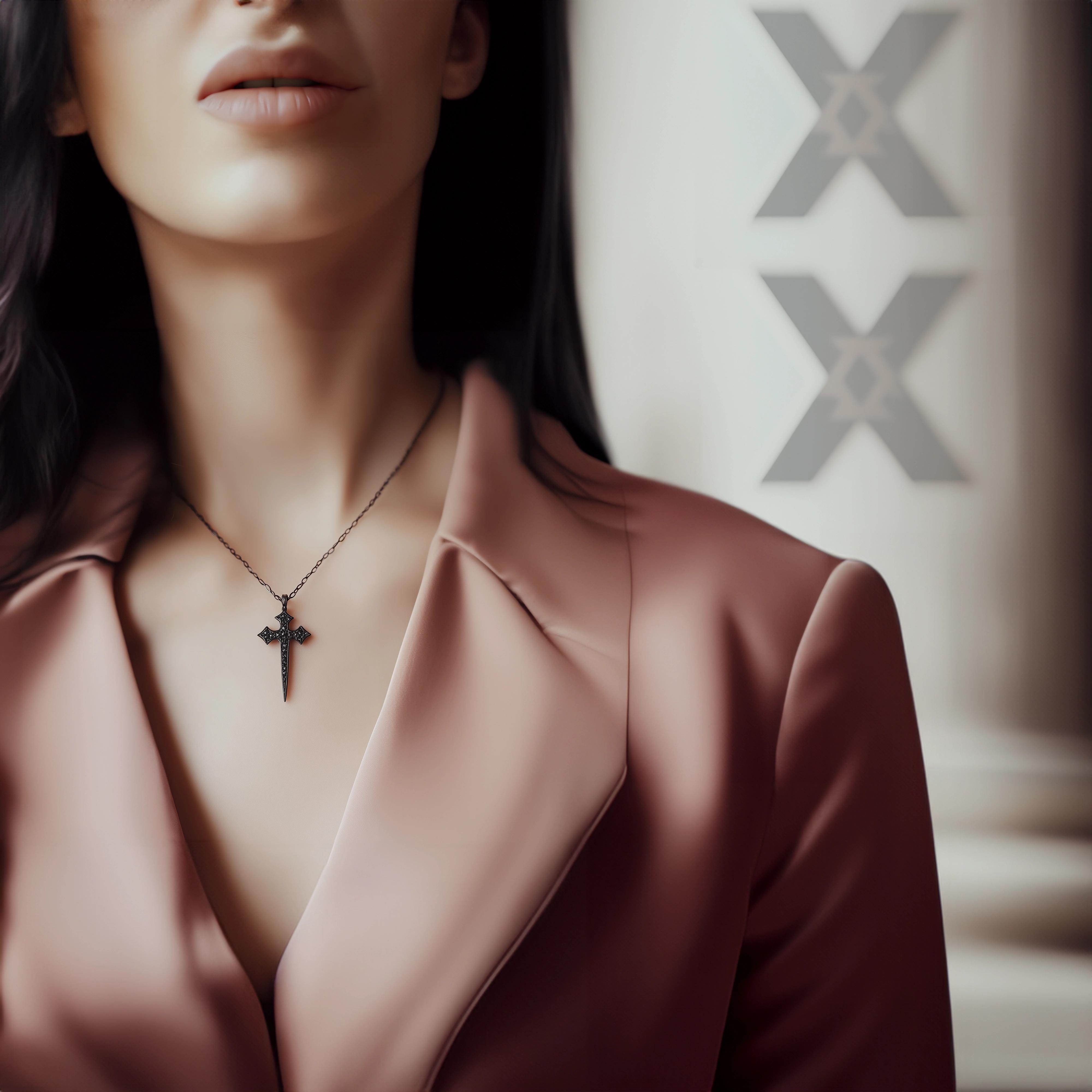 Main view of Black Diamond Dagger Cross Pendant-20mm