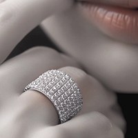 Wide band ring on a the hand