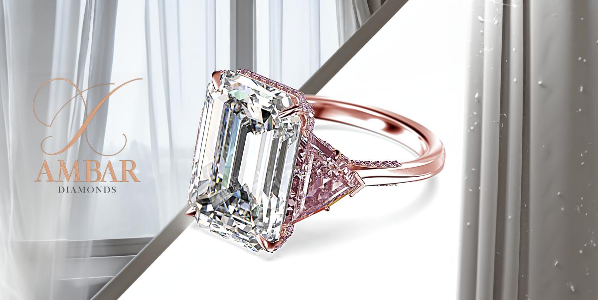 Emerald-Cut Diamond Center with Pink Trillion Side Stones