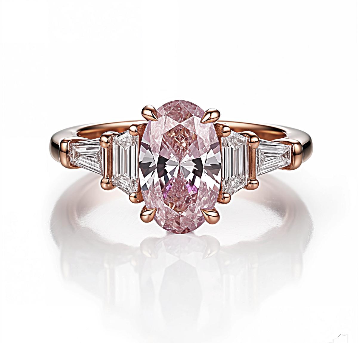 Oval Pink Diamond Ring with Baguette Accents