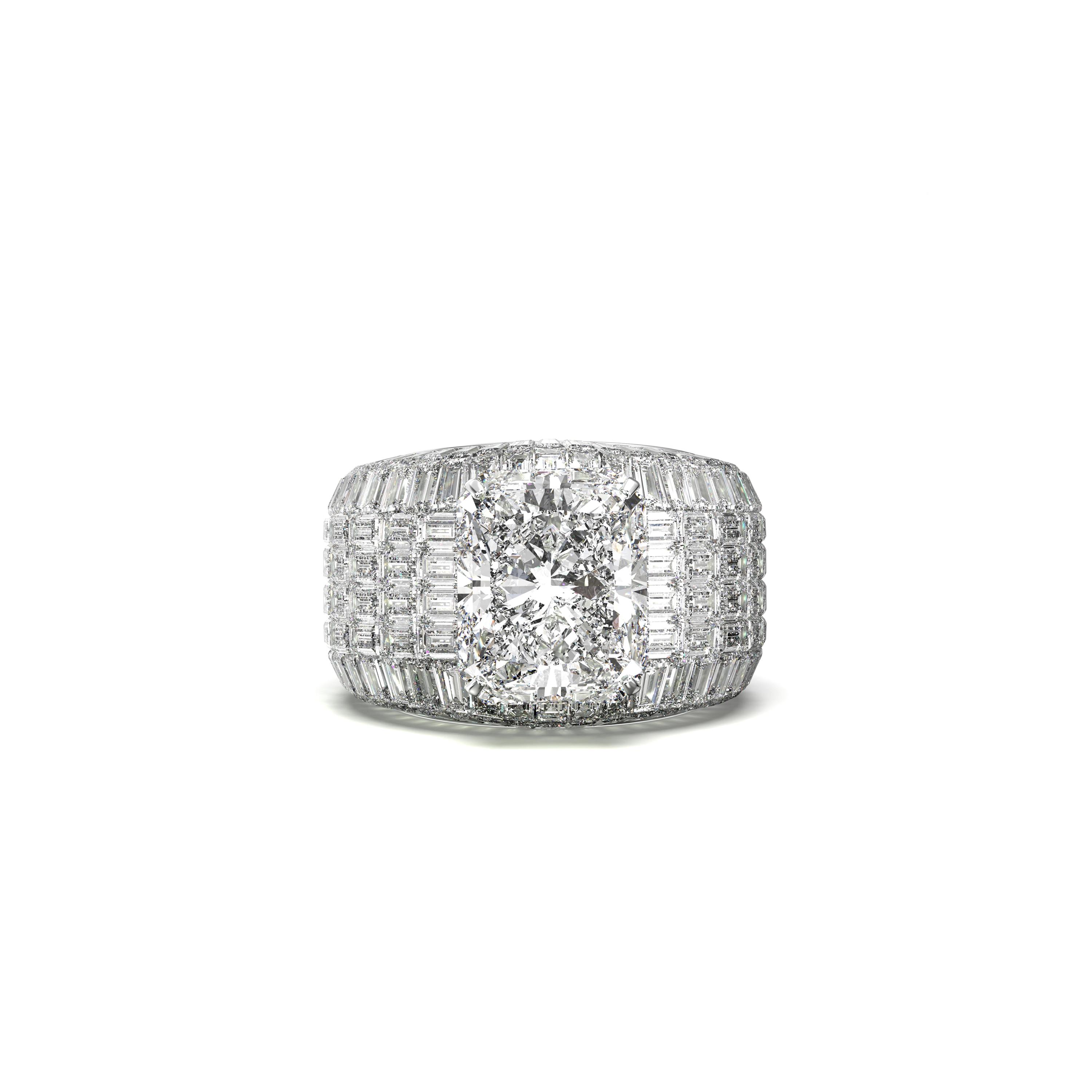 Main view of Majestic Cushion Baguette Diamond Ring