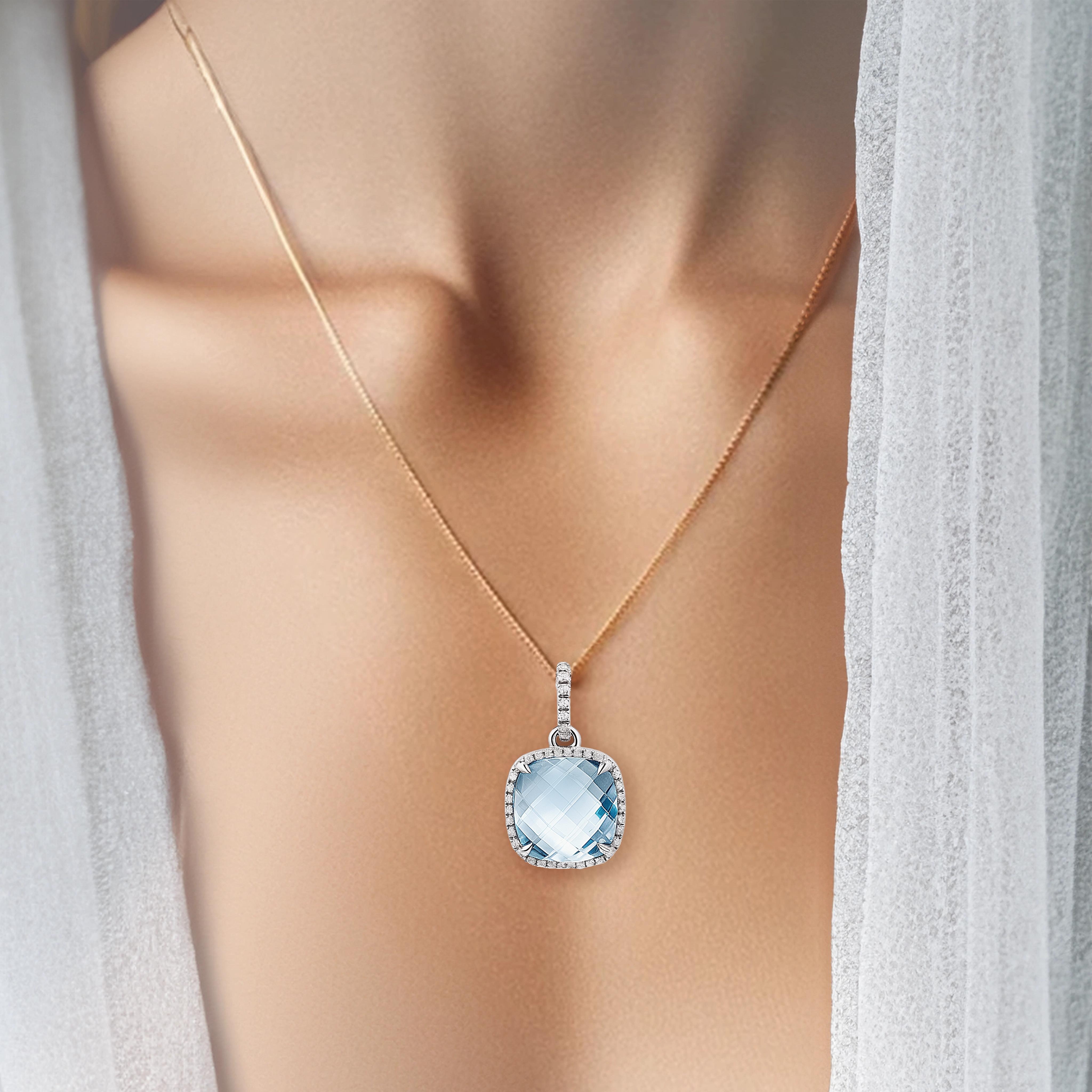 Main view of Celestial Blue Aquamarine Halo Pendant