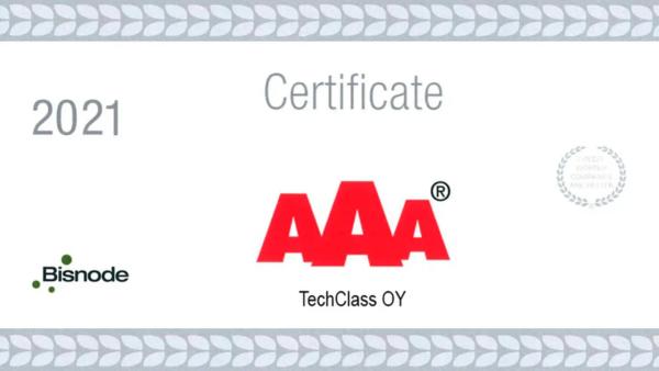 TechClass has achieved AAA-rating from Bisnode