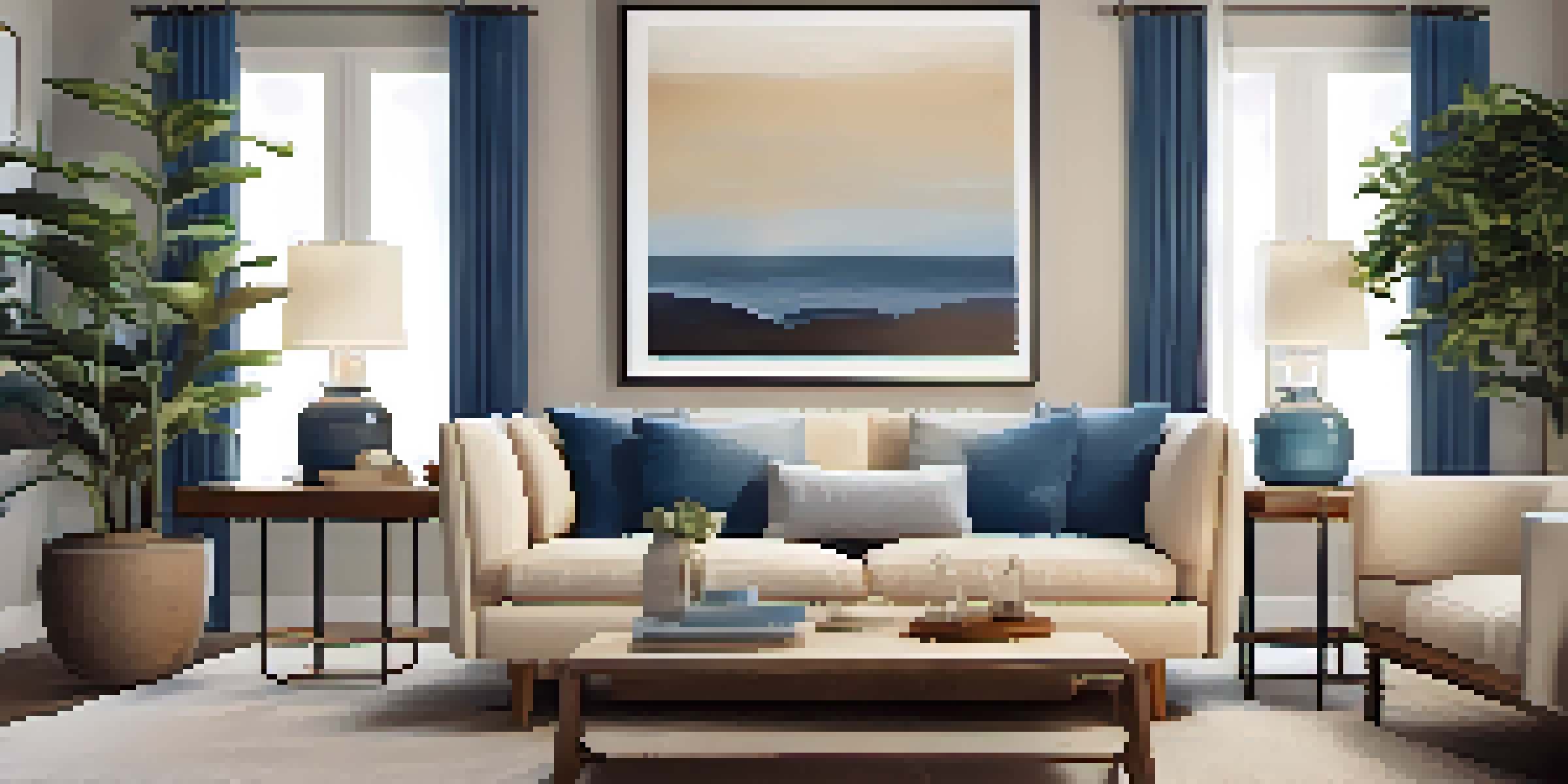 A cozy indoor space with soft lighting and comfortable seating, including cushions, plants, and artwork that create a relaxing atmosphere.