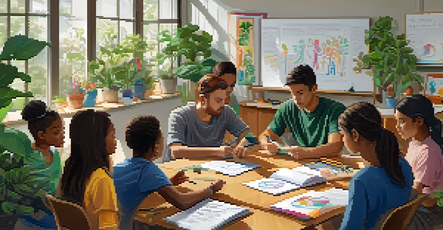 A diverse group of students participating in a workshop in a bright room with plants and a whiteboard.