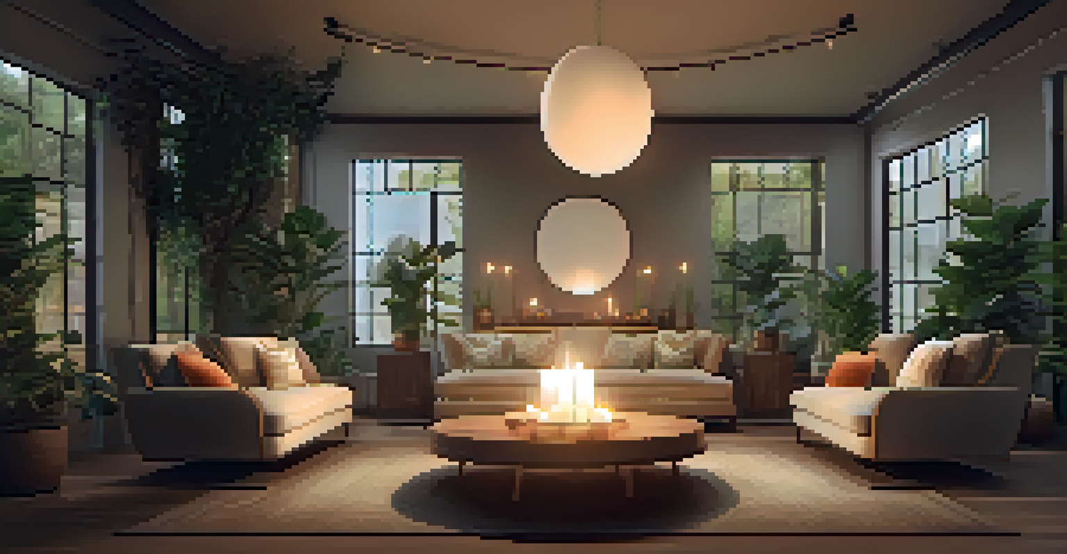 An indoor therapy space with candlelight, comfortable cushions, and a circle of chairs, creating a cozy and inviting atmosphere.