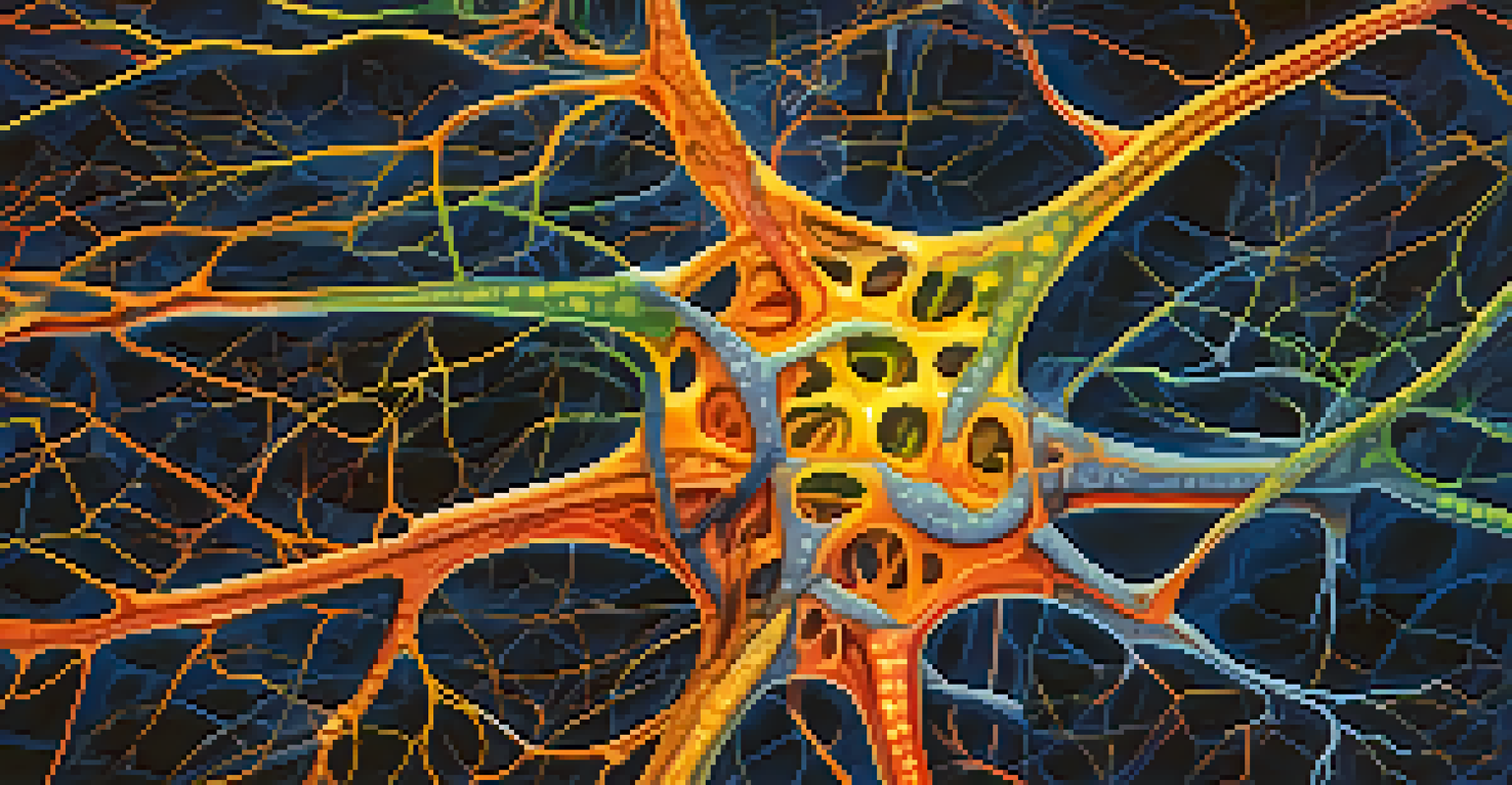 An artistic depiction of the brain's reward pathways, featuring colorful neurons and synapses against a deep blue background.