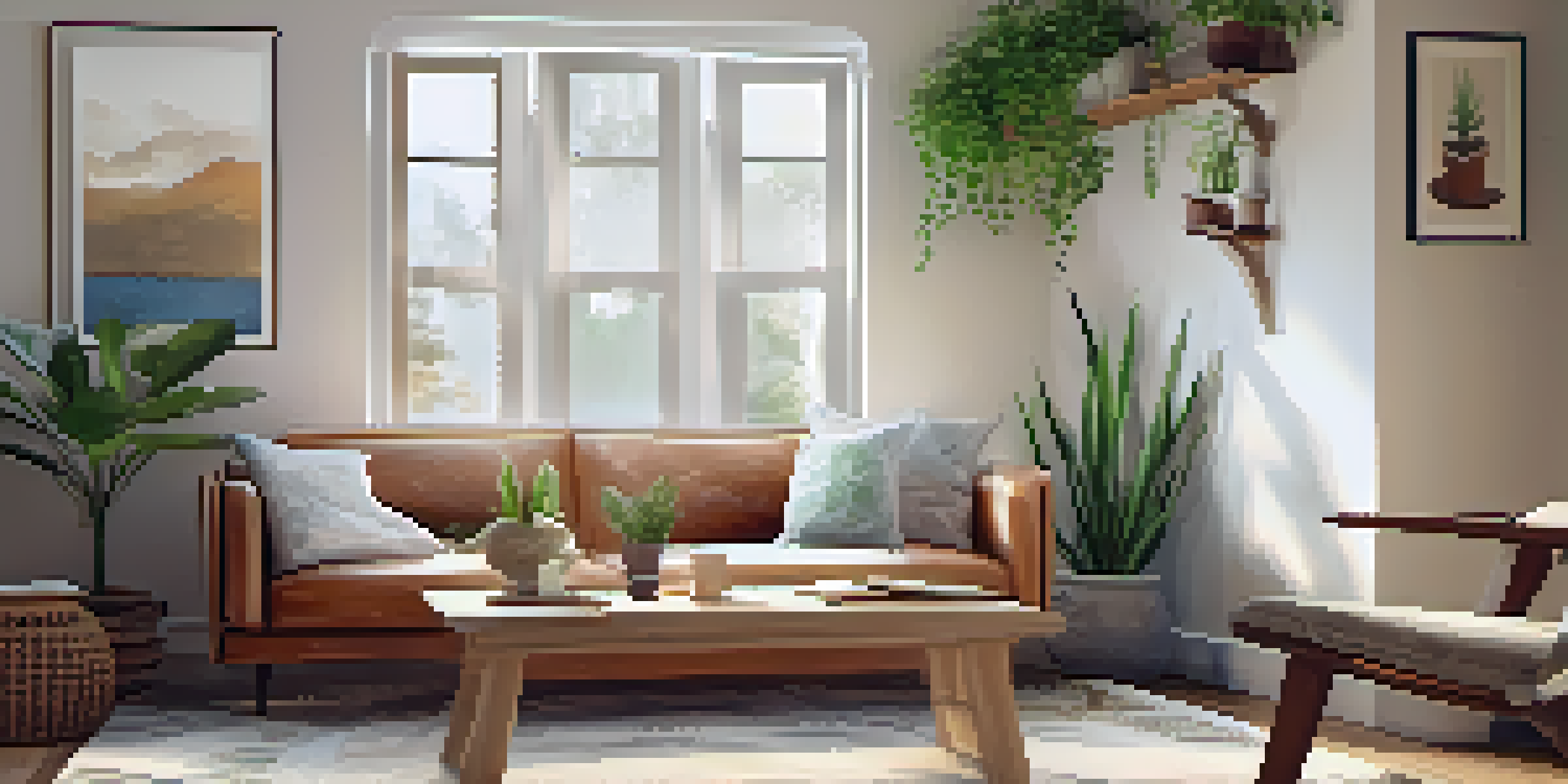 A peaceful therapy room with natural light, a couch, plants, and soothing decor.