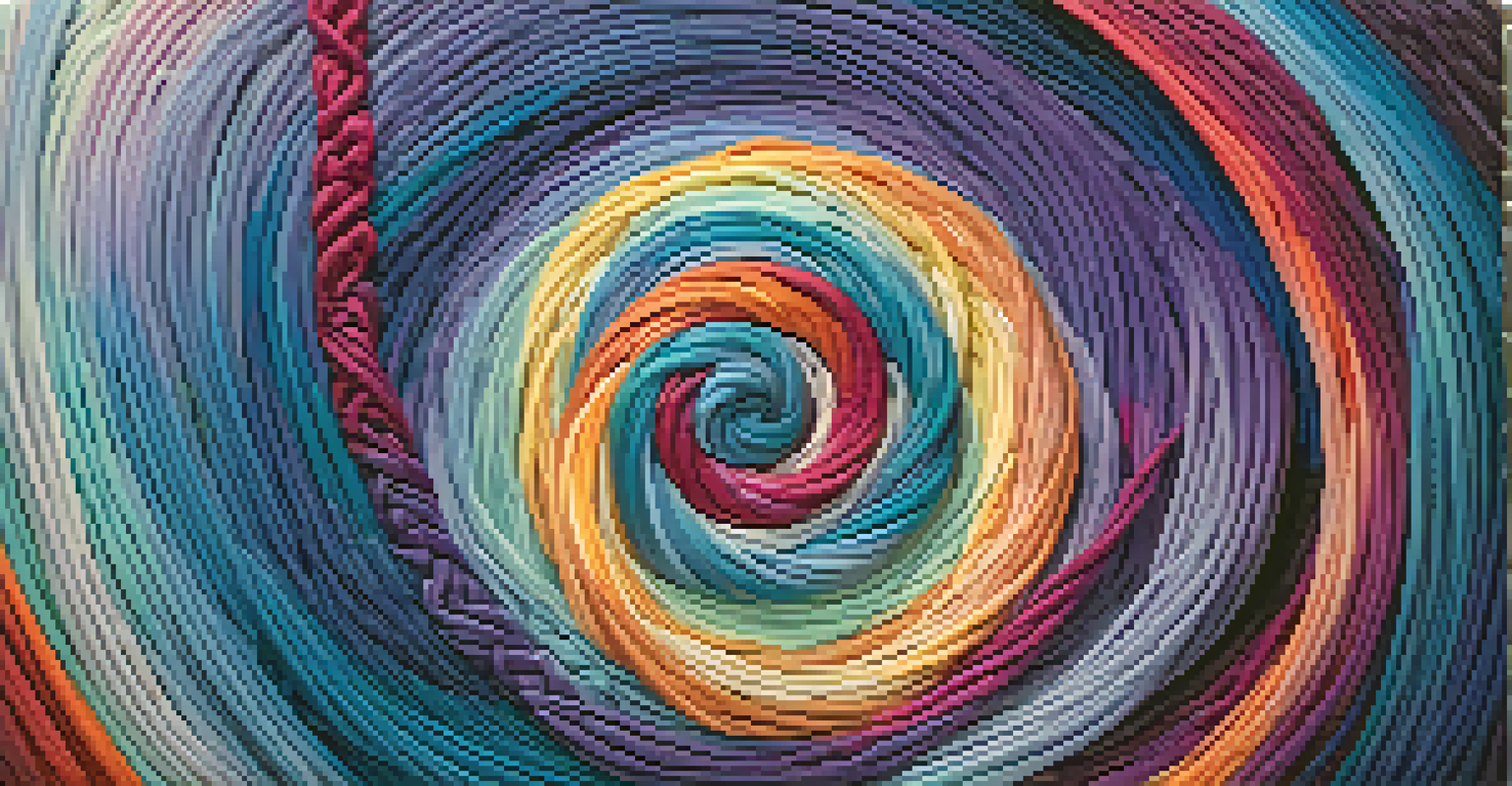 An abstract image of colorful threads forming a spiral against a calming gradient background.