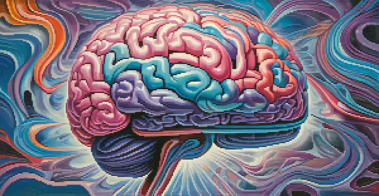 An abstract depiction of a brain with swirling colors and patterns representing consciousness.