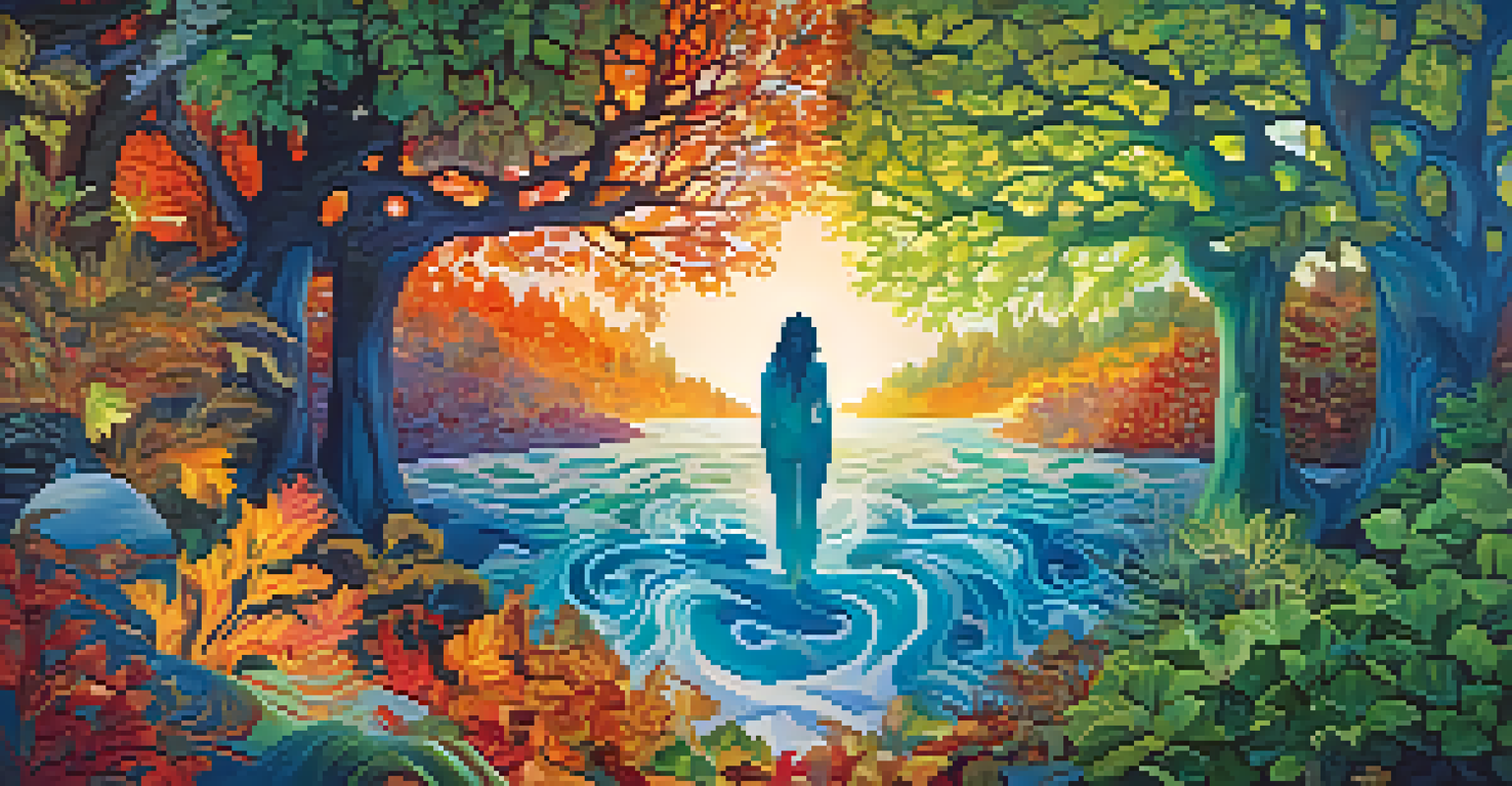 An abstract image showing a human silhouette with swirling patterns of nature, symbolizing interconnectedness.