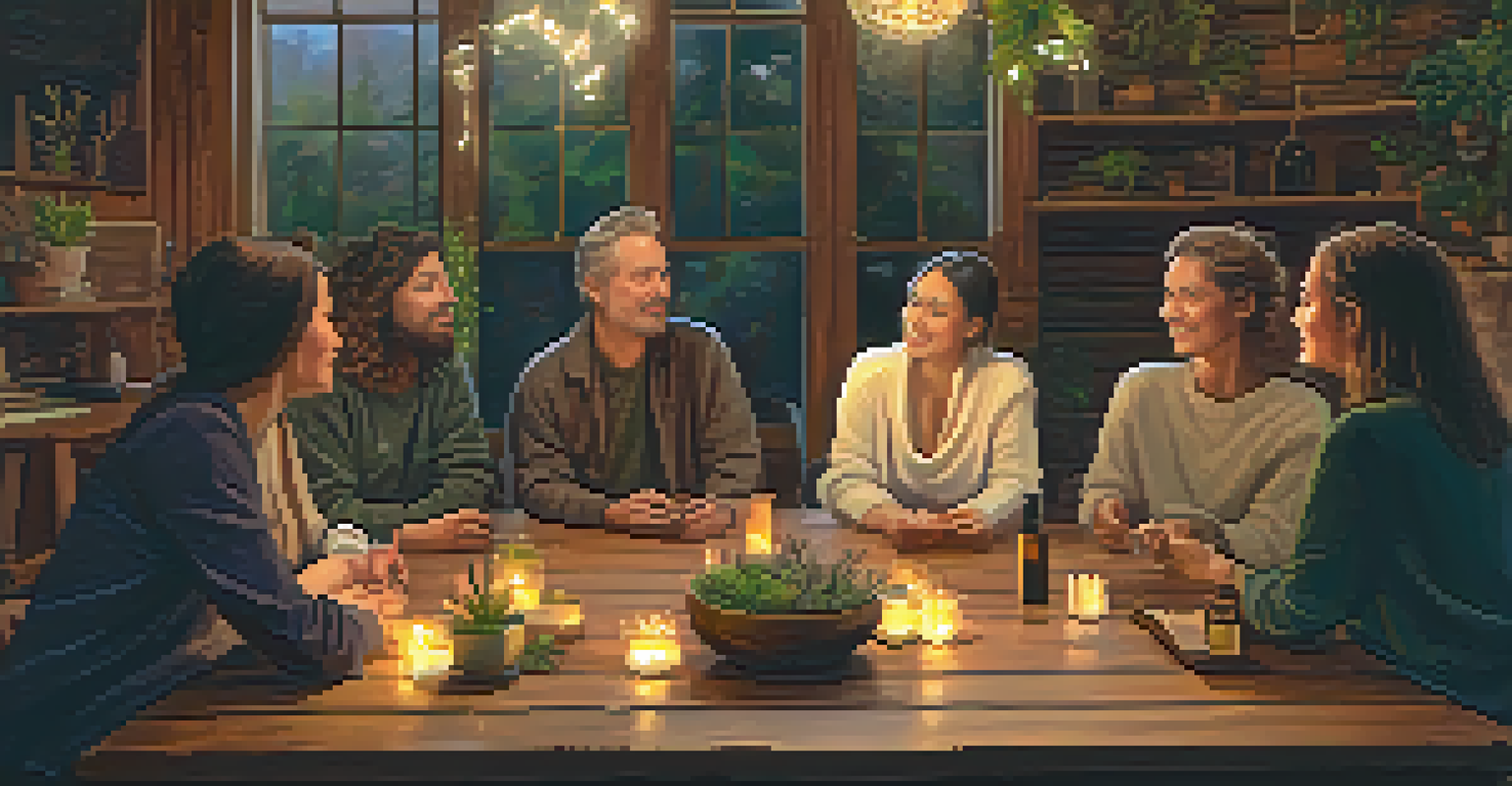 Participants in a warm, cozy indoor space engaged in a discussion about entheogens.