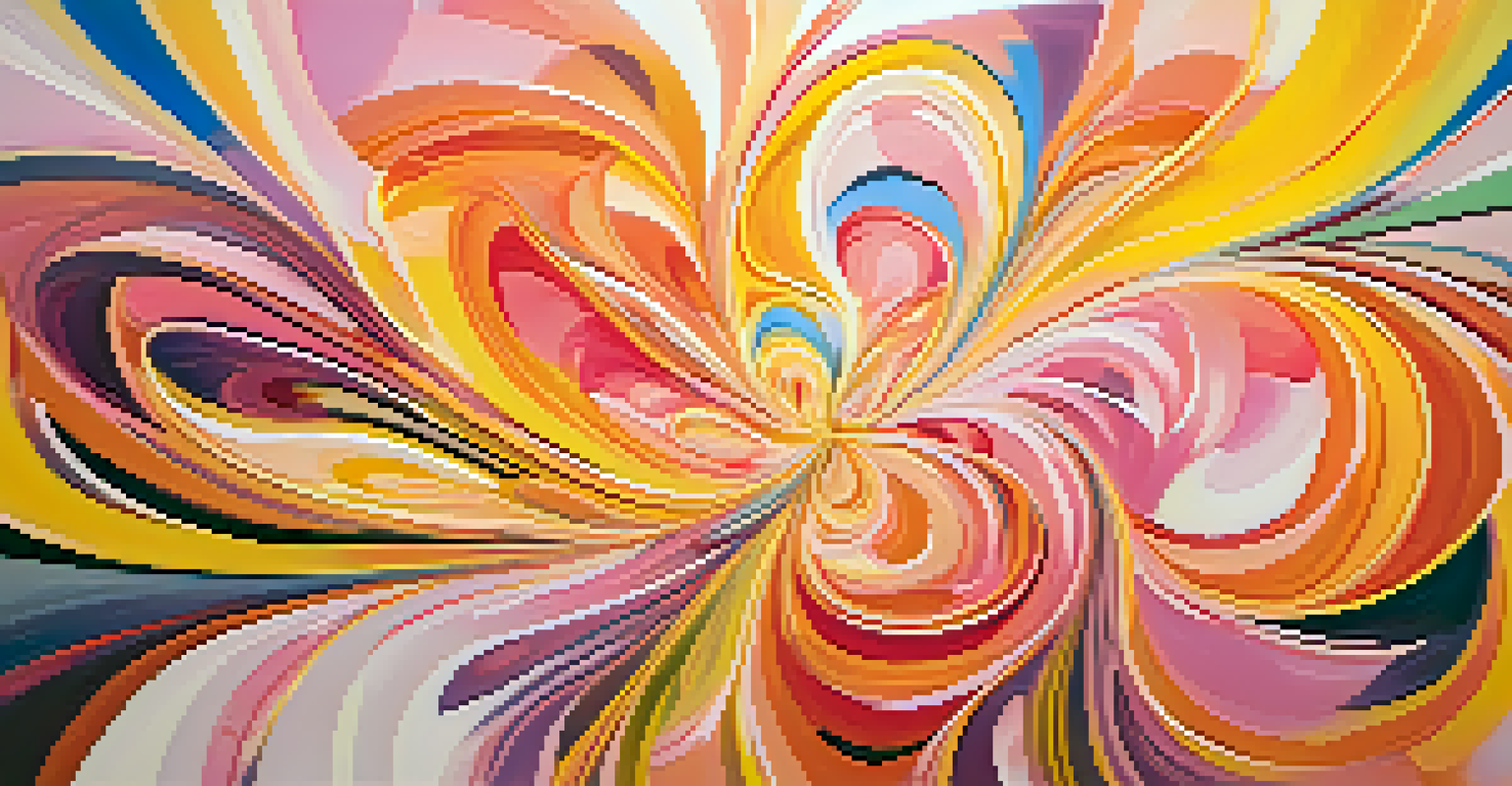 An abstract image filled with vibrant swirling colors representing joy, resembling a blooming garden with bursts of light.