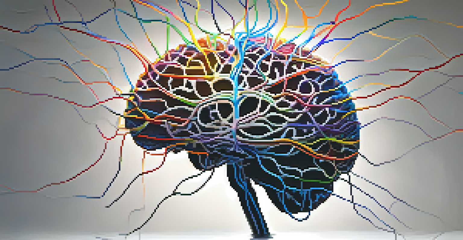 A colorful representation of a brain with glowing neural connections, symbolizing creativity.