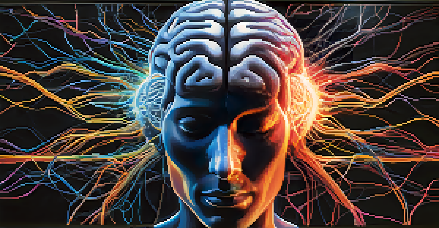 An abstract illustration of a human brain with glowing neural pathways against a dark background.