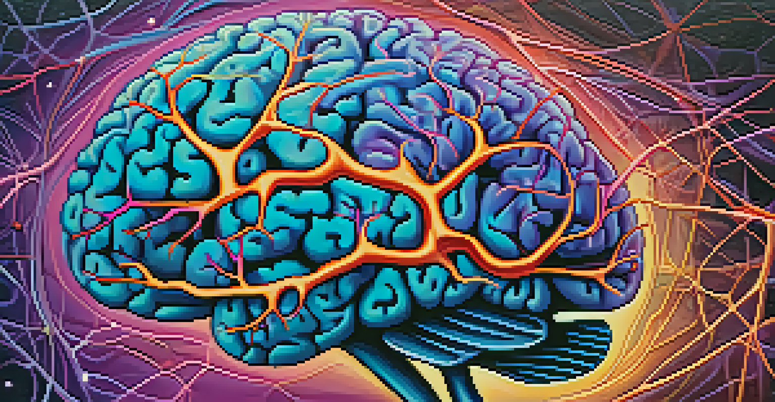 A visually striking brain illustration with bright neural pathways on a gradient background, representing creativity and learning.