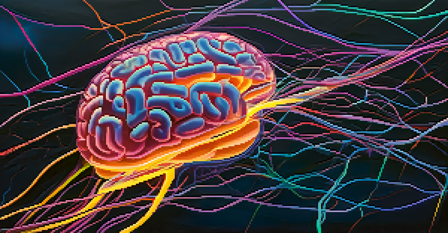 An abstract illustration of the brain's neural pathways in bright colors against a gradient background, symbolizing interconnectedness.