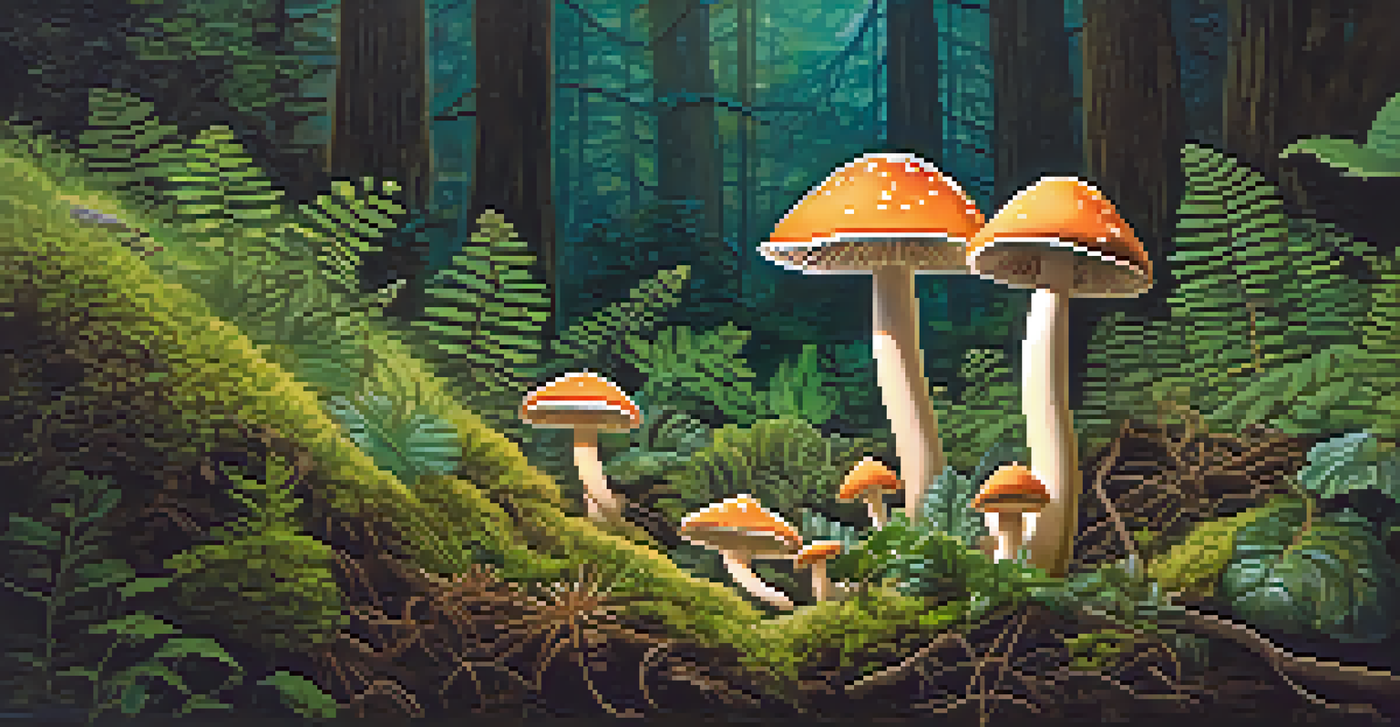 Close-up of psilocybin mushrooms in a vibrant green habitat, highlighting their intricate details.