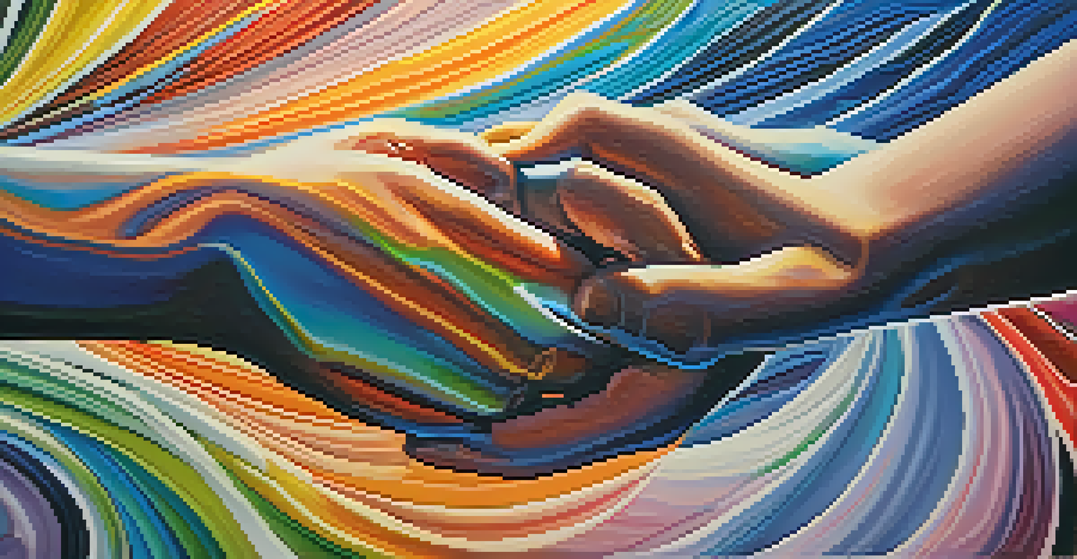 An abstract image depicting intertwined hands, representing trust and support in therapeutic relationships.