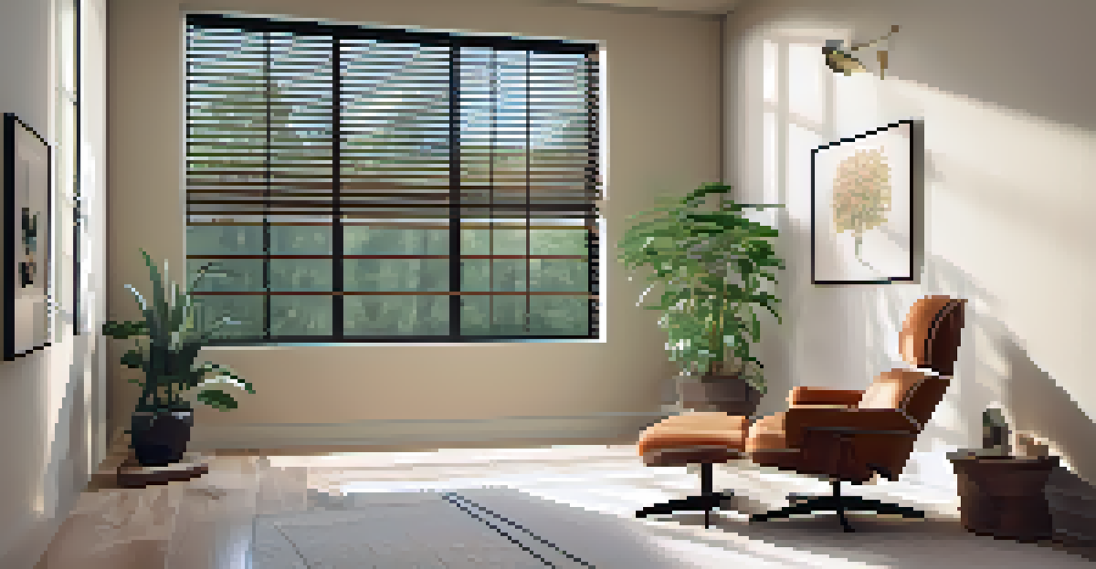 A peaceful therapy room with a comfortable chair, plants, and soft lighting.