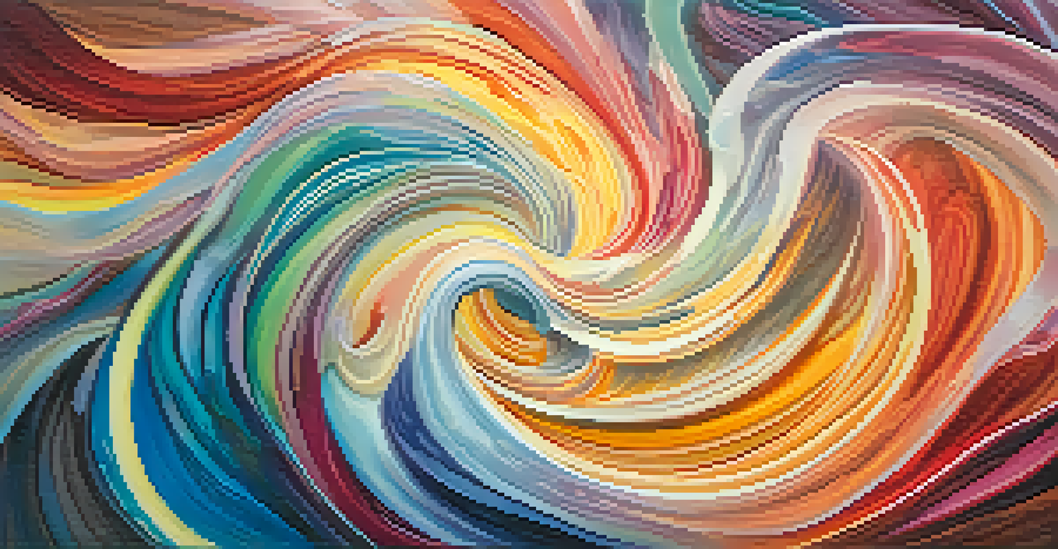 An abstract image depicting swirling colors and shapes representing emotions during an entheogenic experience, with a warm, inviting atmosphere.