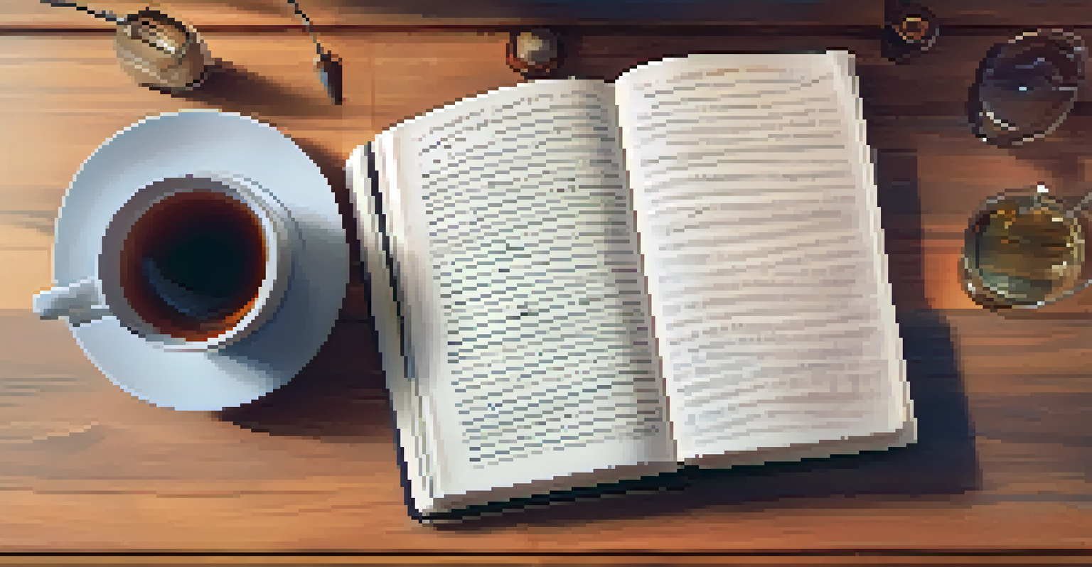 A journal with notes about emotional intelligence on a wooden desk beside a cup of tea in a cozy study.