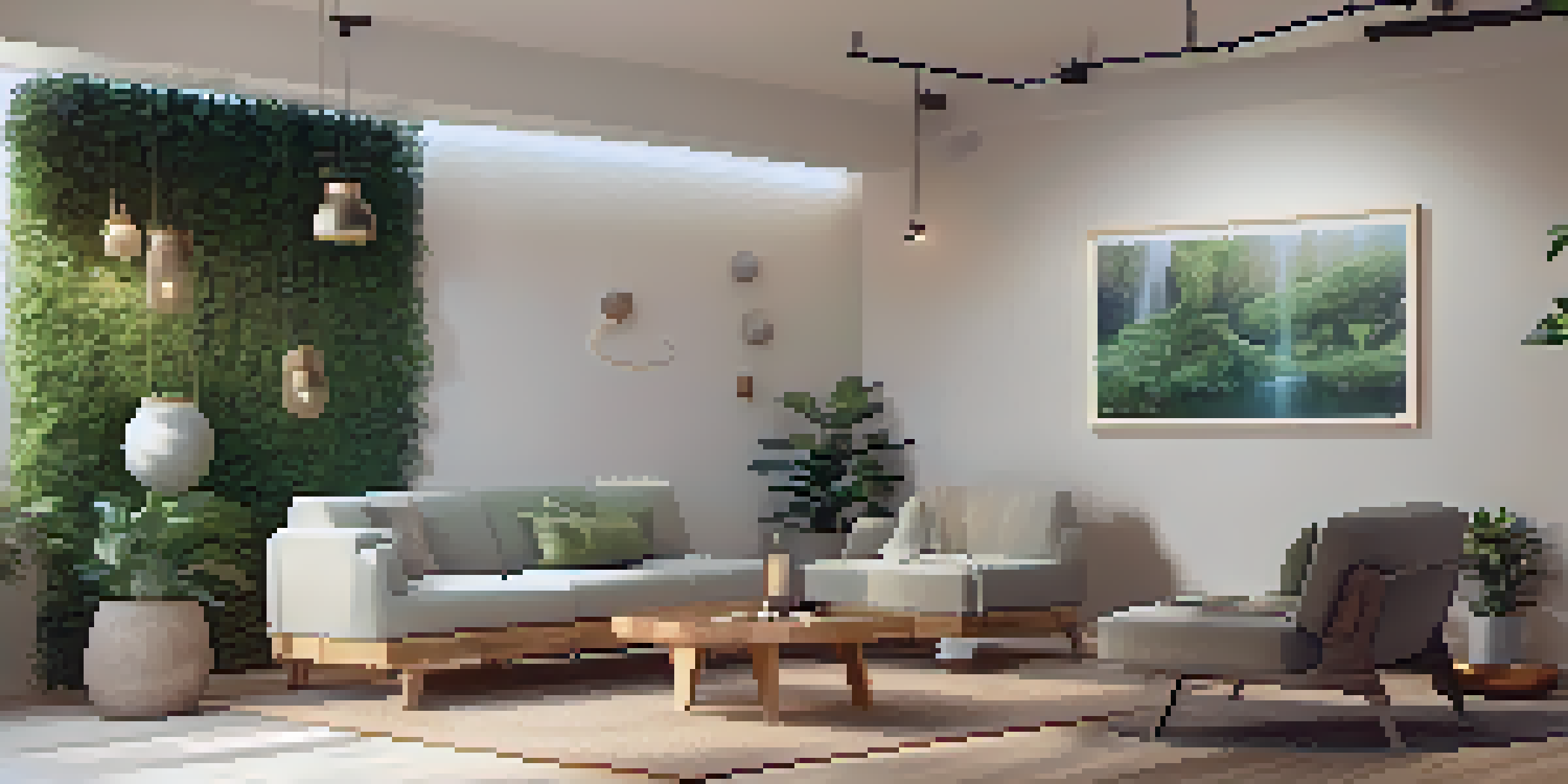 A tranquil therapy room with warm lighting, comfortable furniture, and natural elements like plants, designed for a calming therapeutic experience.