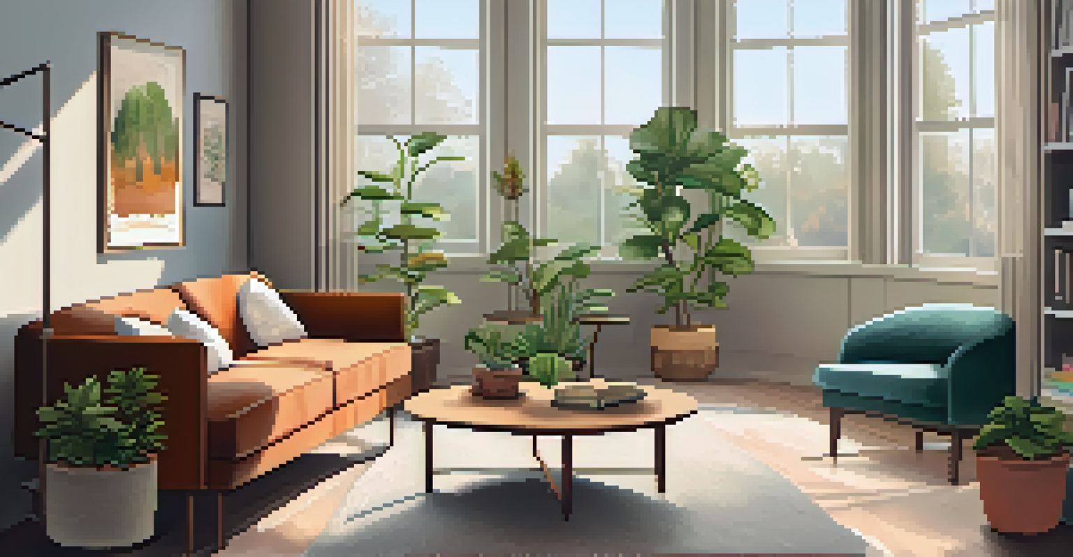 A welcoming therapist's office with a cozy couch, plants, and natural light, designed for comfort during therapy.