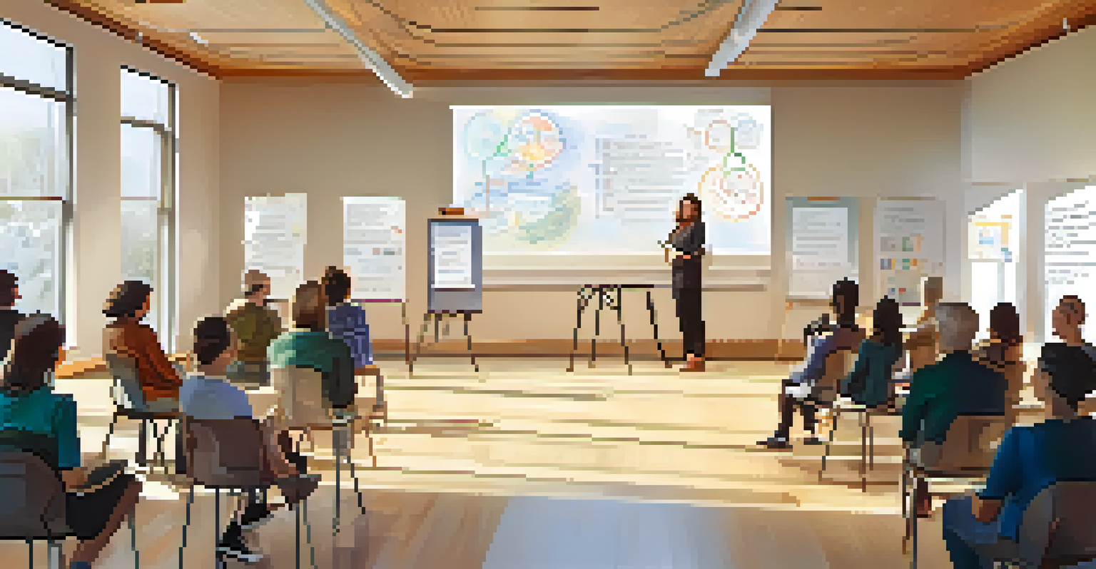 A facilitator leading a workshop on entheogens, with participants engaged in a bright and inviting room filled with educational materials.