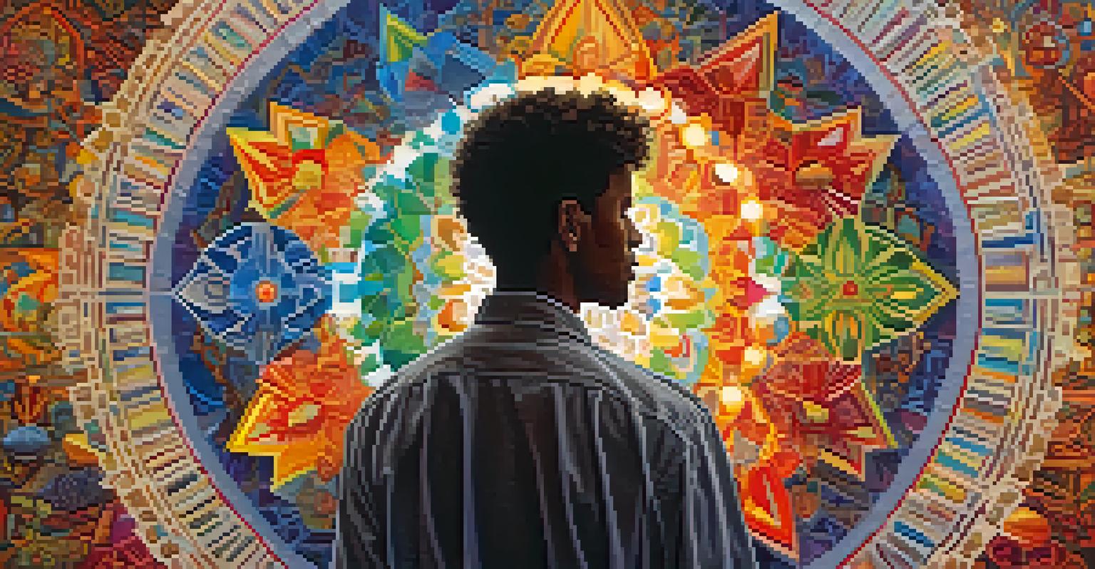 A human silhouette surrounded by a kaleidoscope of colors and patterns symbolizing psychological insights from entheogens.