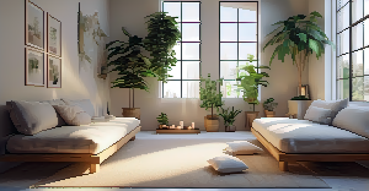 A cozy therapy room with cushions, plants, and soft lighting, promoting a calm and healing atmosphere.