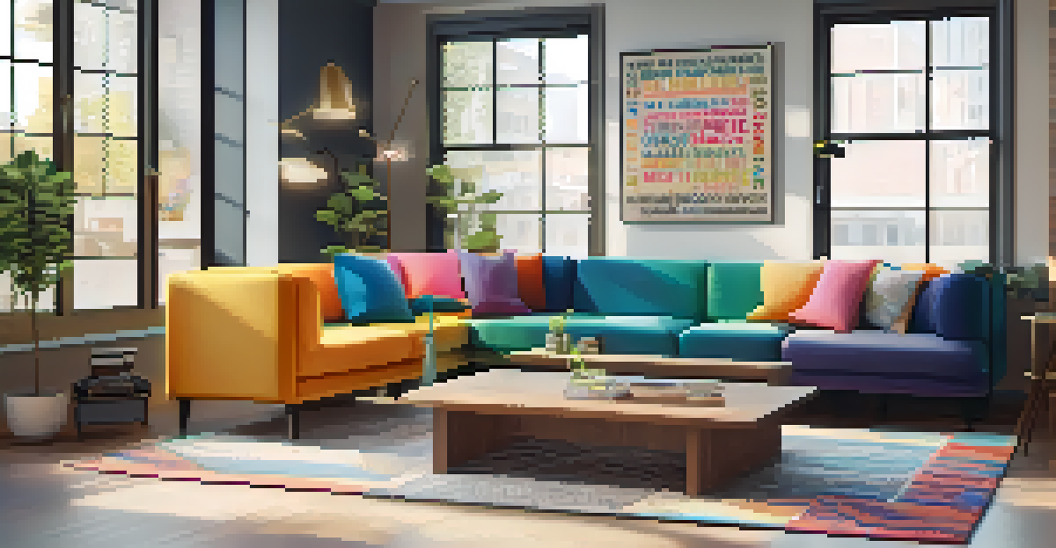 A modern workspace with comfortable seating and inspirational quotes, designed for mental health discussions.