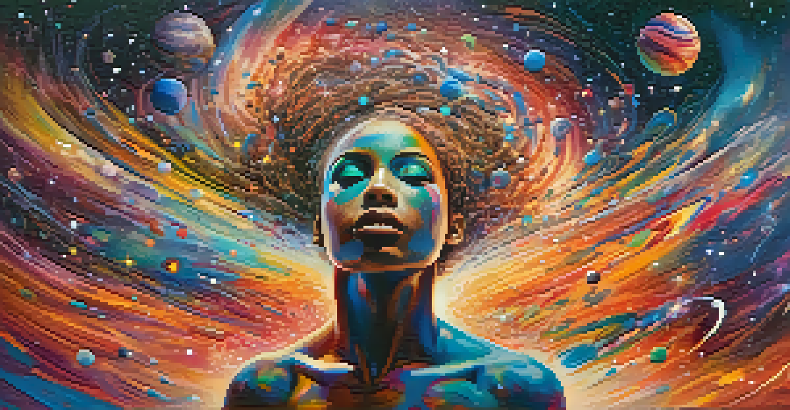 An abstract depiction of an athlete's mind as a colorful galaxy, representing mental resilience.