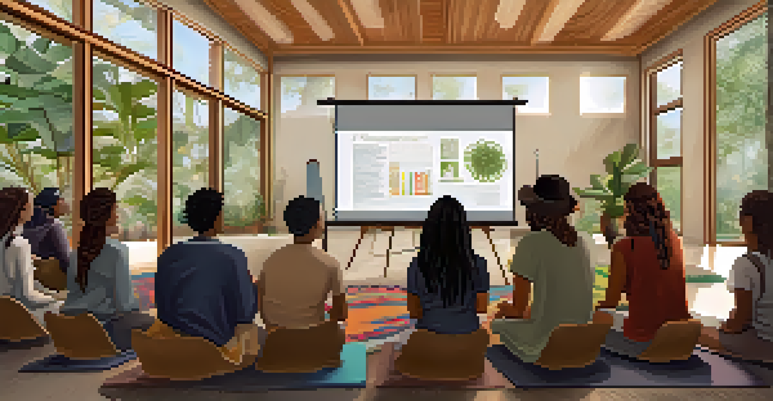 An indigenous practitioner leading a workshop about entheogens with a group of diverse participants in a well-lit room.