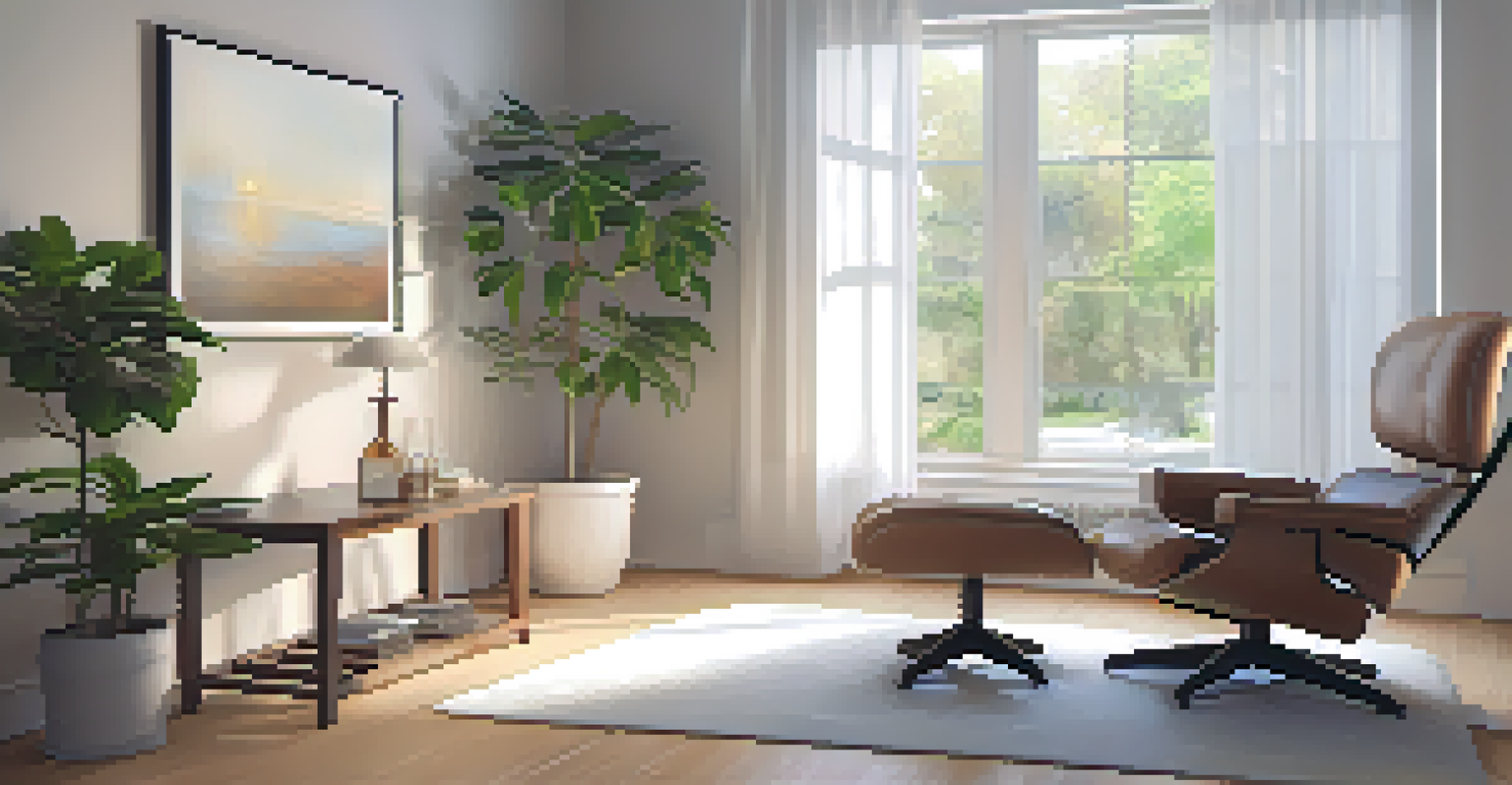 A peaceful therapy room with soft lighting, a recliner, and calming decorations.