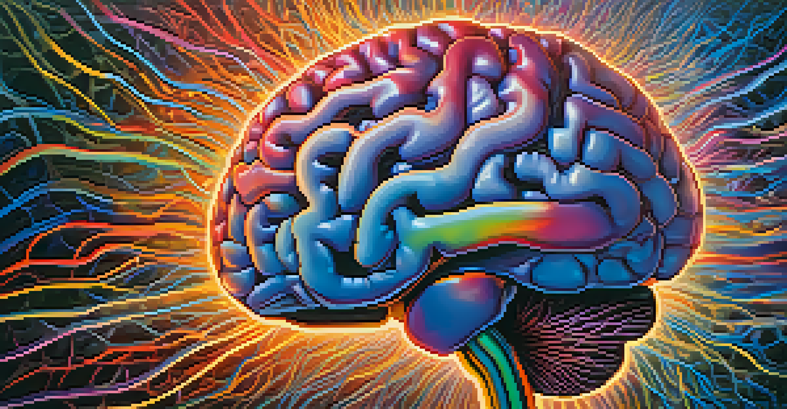 An abstract image of the brain with bright colors and glowing neural pathways, symbolizing creativity and transformation.