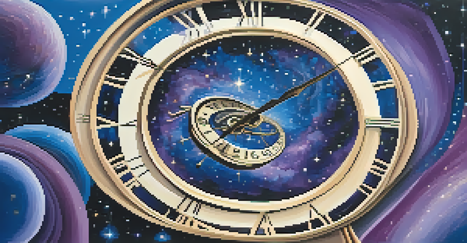 An abstract clock in a cosmic background, symbolizing the fluidity of time.