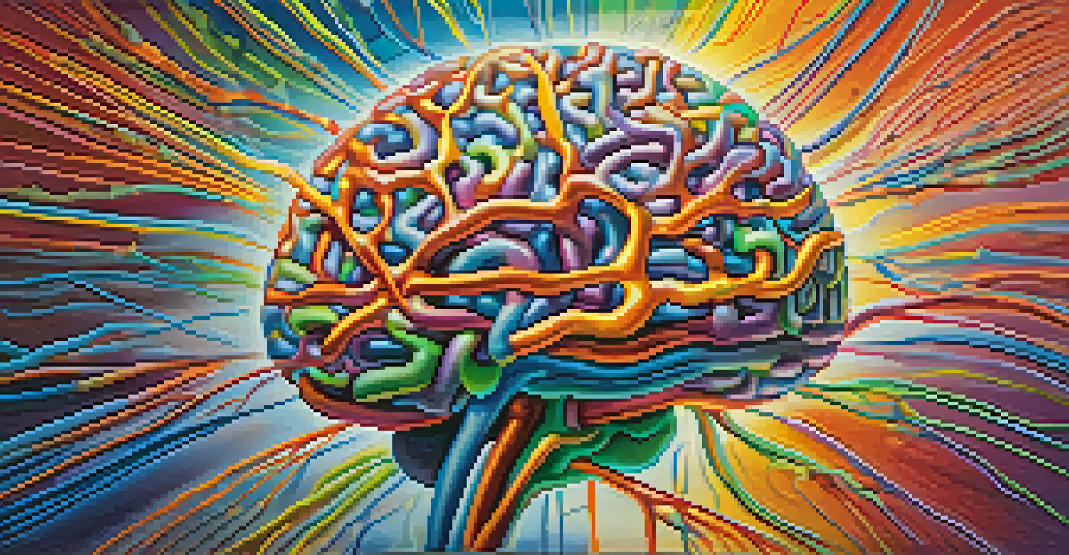 An abstract image of a colorful human brain with glowing neural connections and pathways.