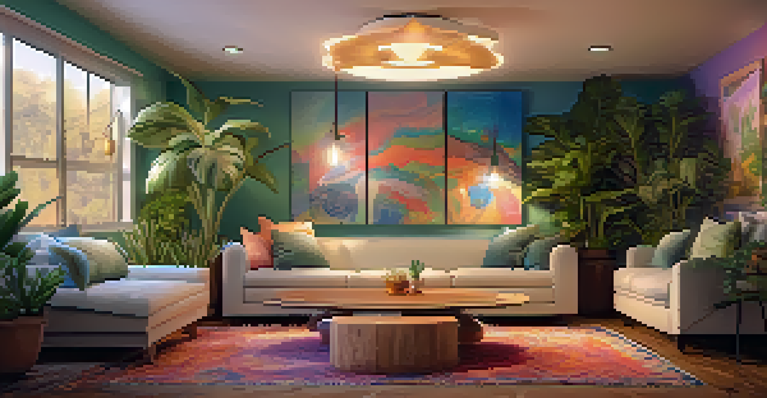 A cozy therapy room with comfortable seating and soft lighting, designed for psychedelic therapy, creating a calm and supportive environment.