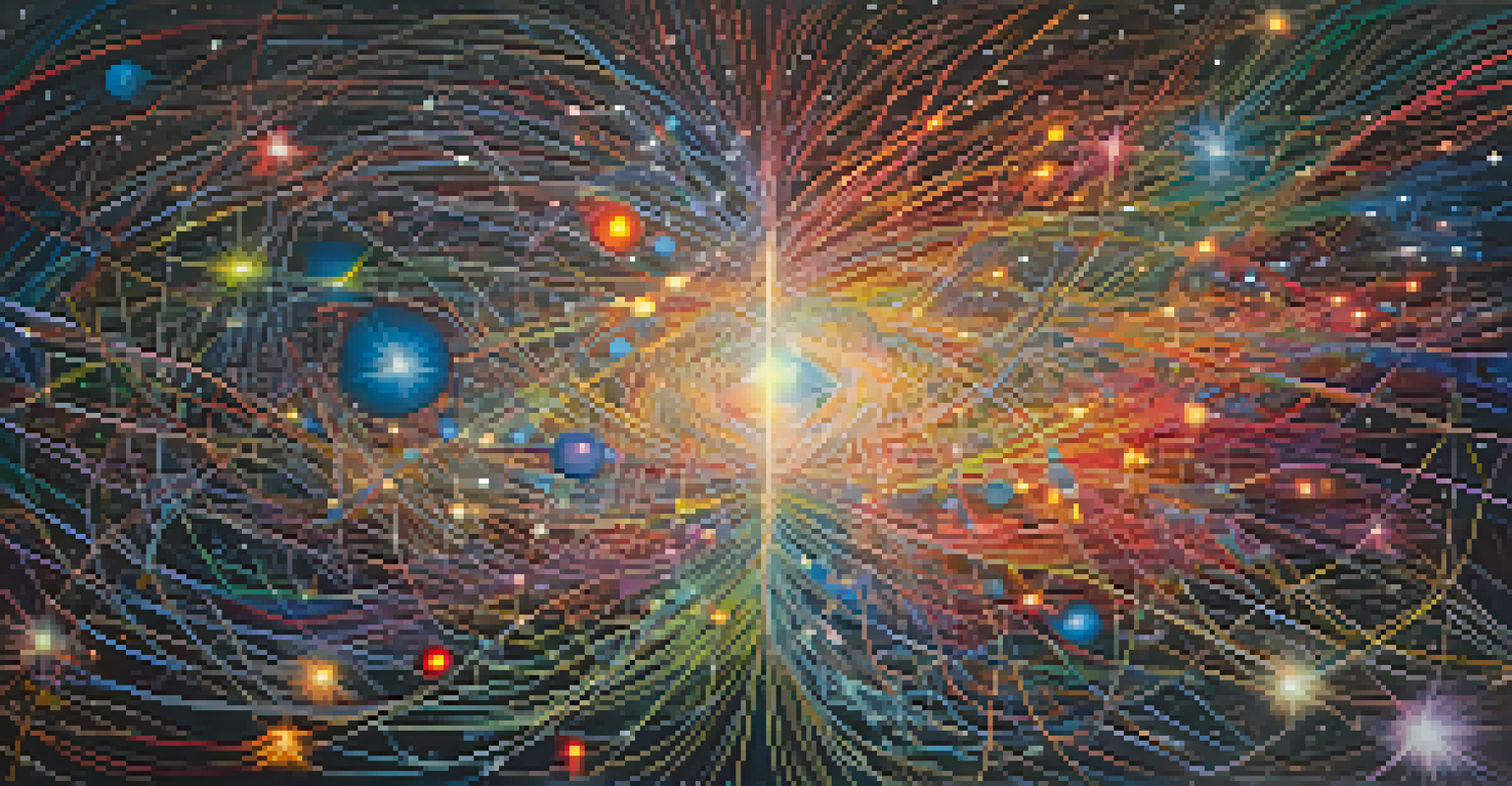 An abstract image depicting colorful threads in a cosmic background, symbolizing interconnectedness.