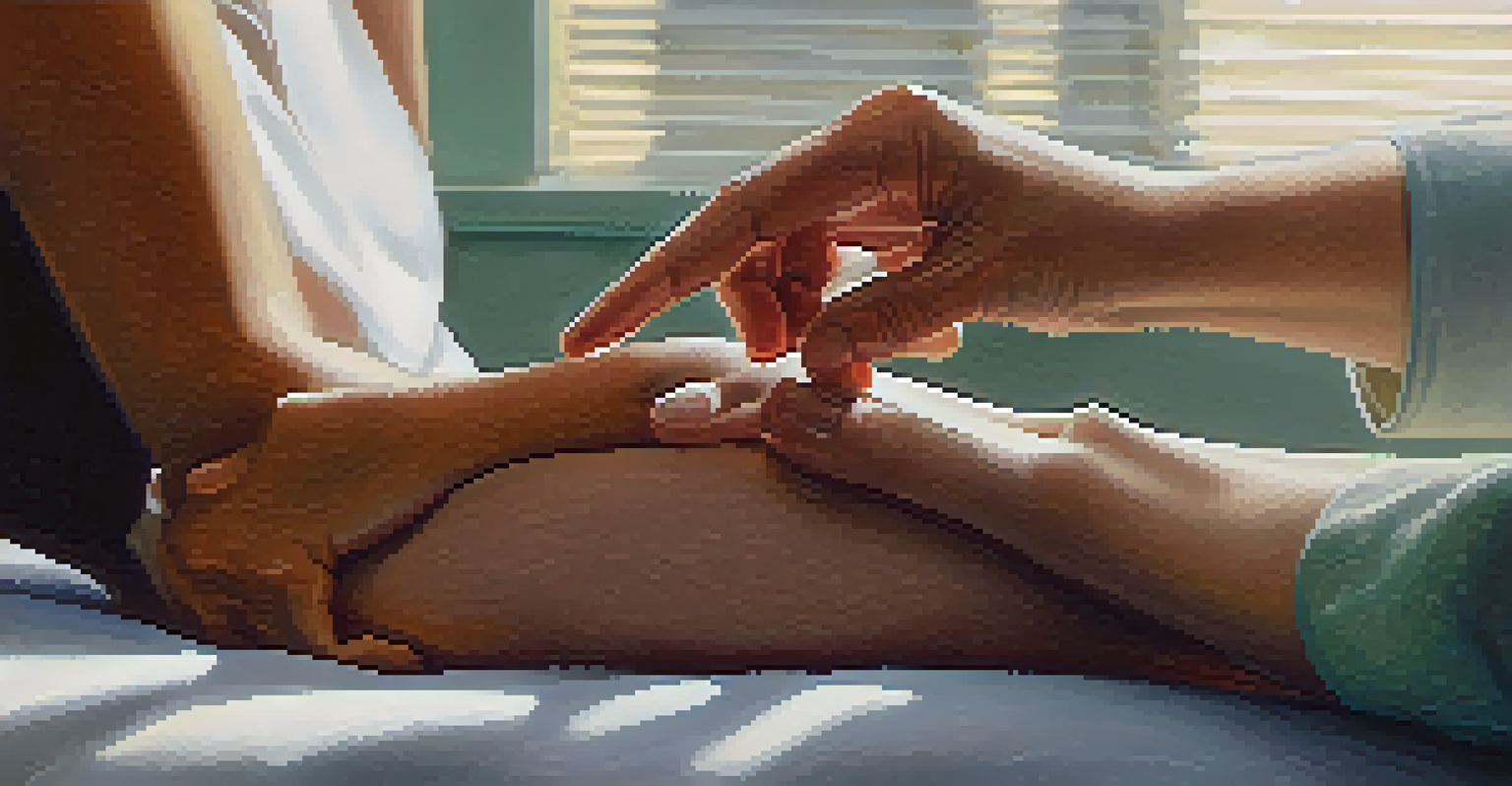 A therapist's hand guiding a patient, showcasing trust and support in a therapy session.