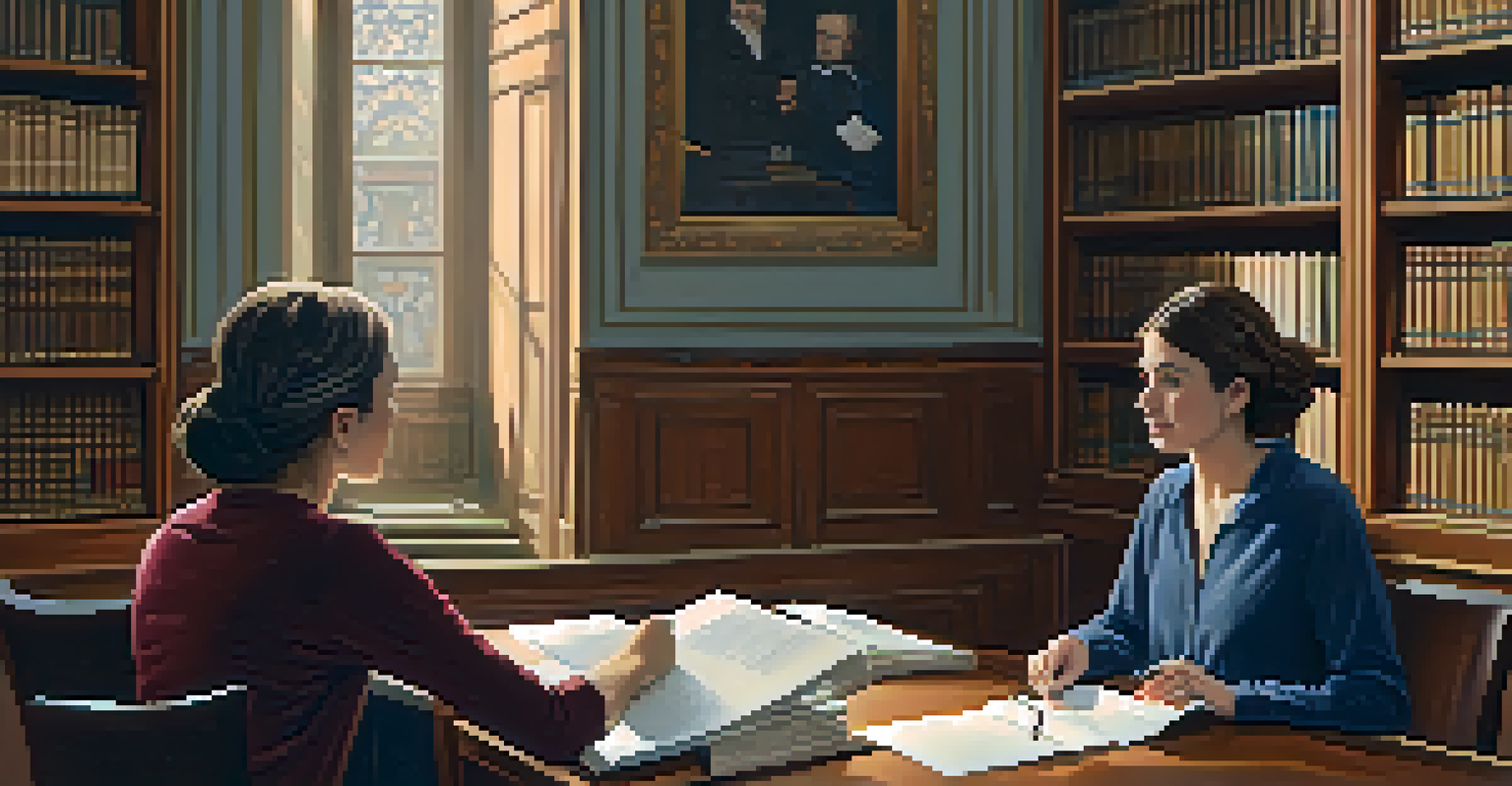A researcher explaining informed consent to a participant in a warmly lit indoor setting, surrounded by medical literature.