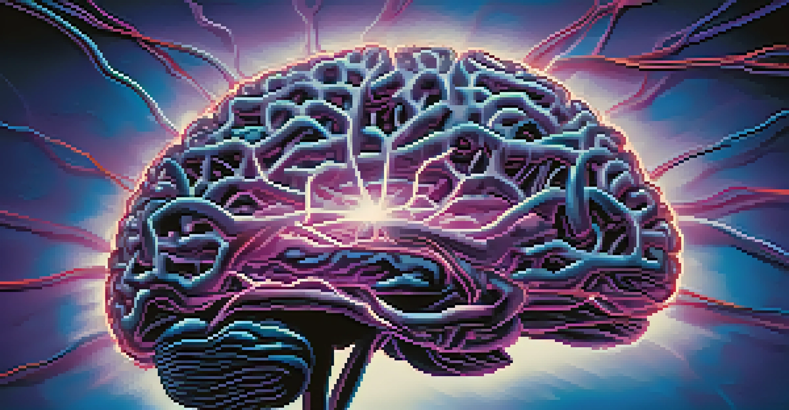 A vibrant artistic representation of a human brain with illuminated neural connections, set against a gradient background.