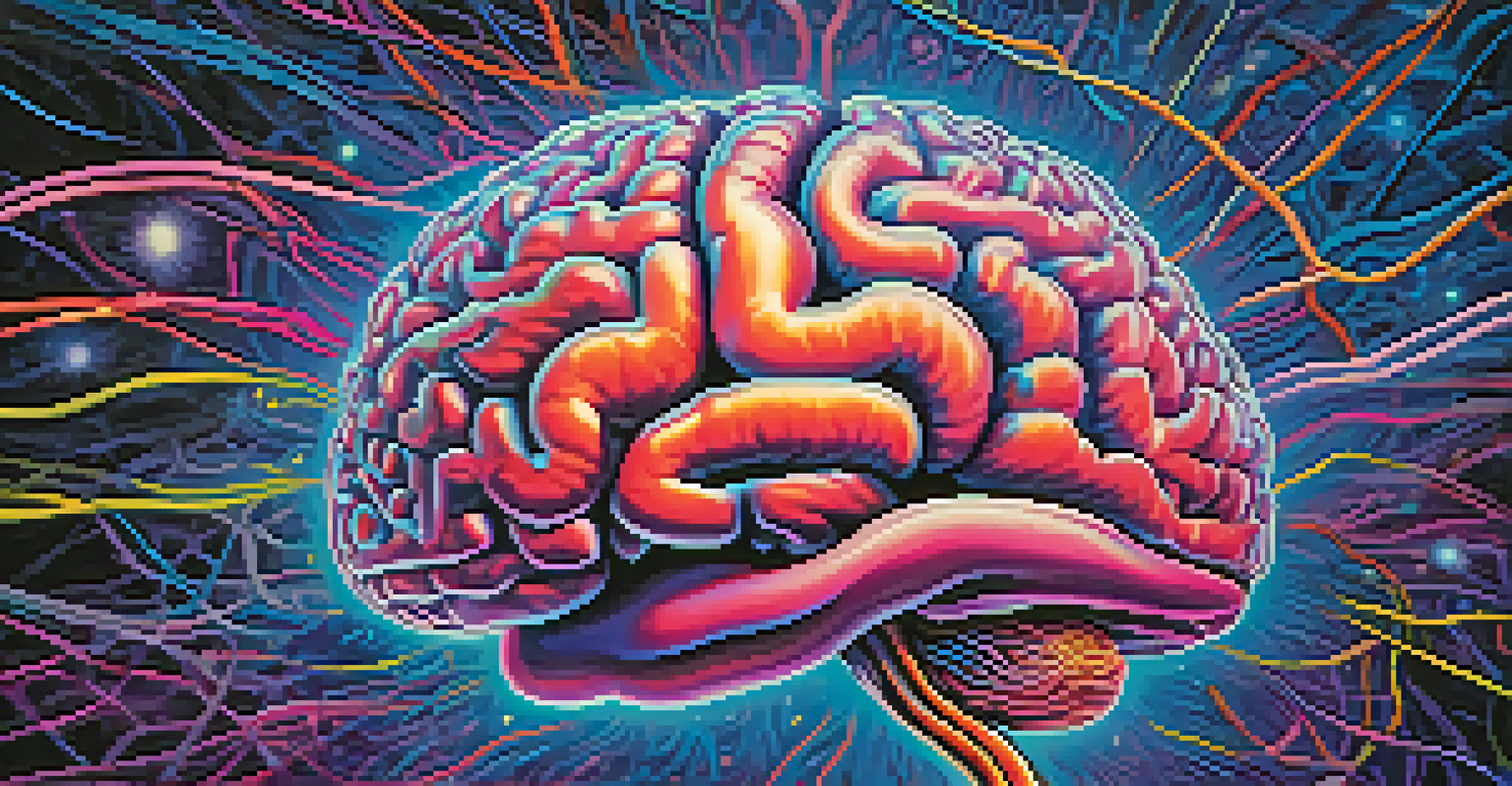 An abstract colorful depiction of the brain with glowing synapses.