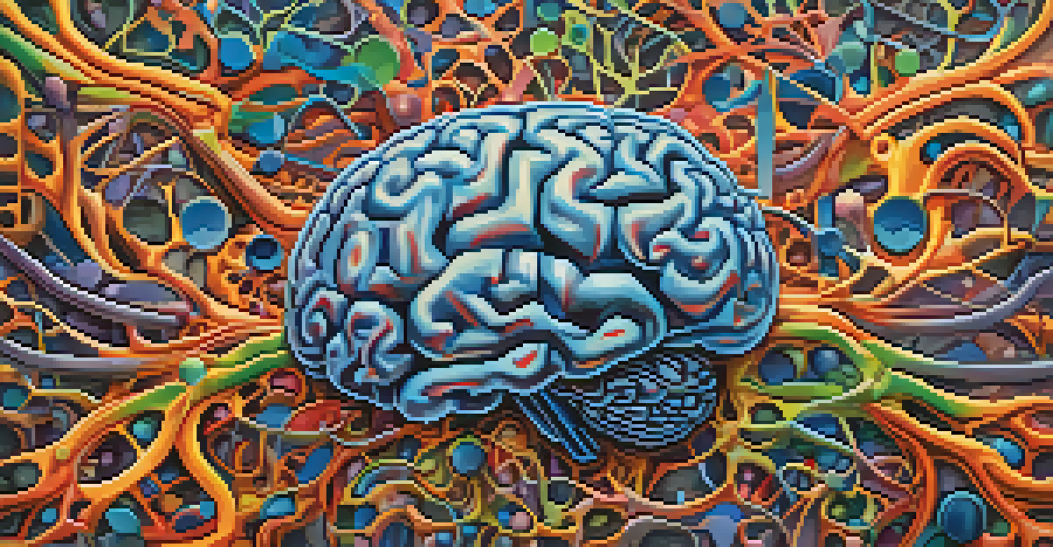 An artistic representation of a brightly colored brain with abstract patterns in the background, symbolizing neuroplasticity and transformation.