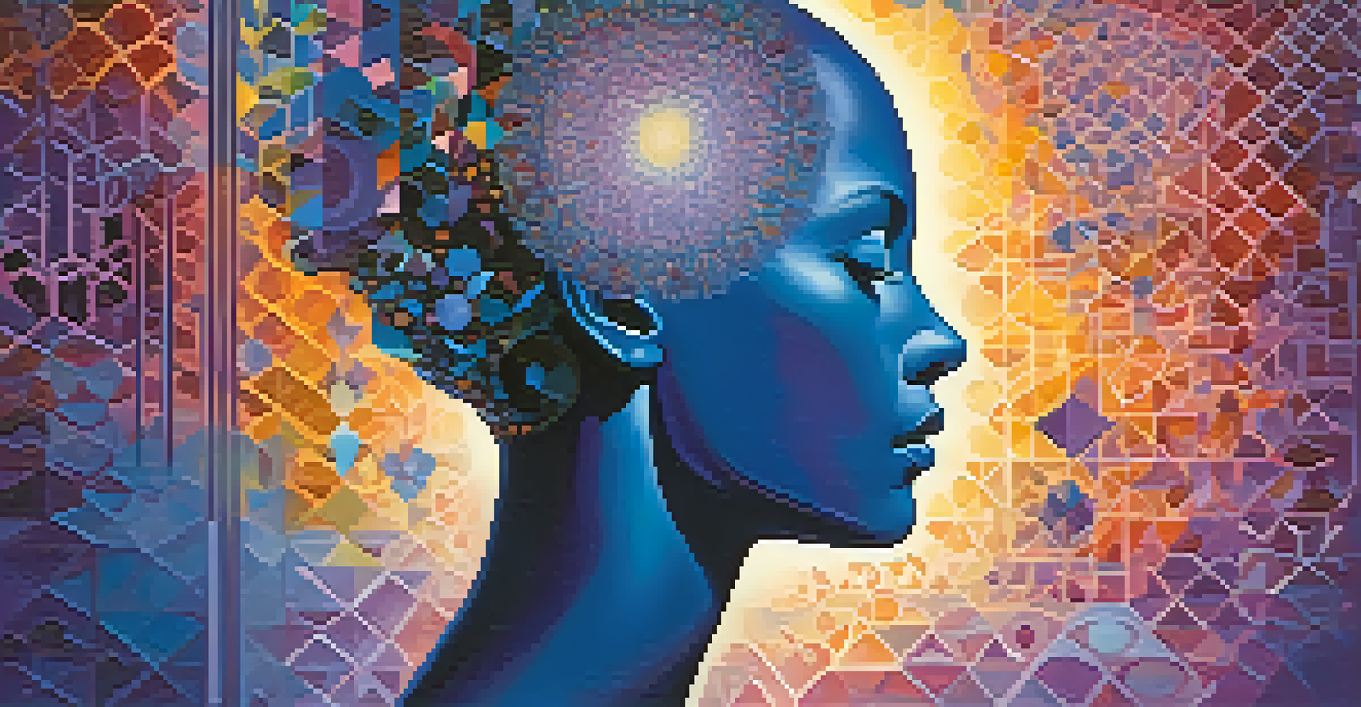 An abstract image of a mind illuminated by colorful patterns, set against a gradient background.