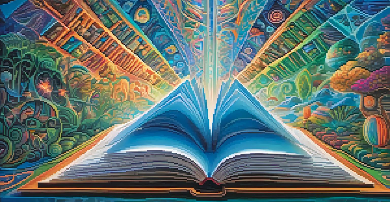 An open book surrounded by colorful psychedelic patterns, representing knowledge and enlightenment about psychedelics.