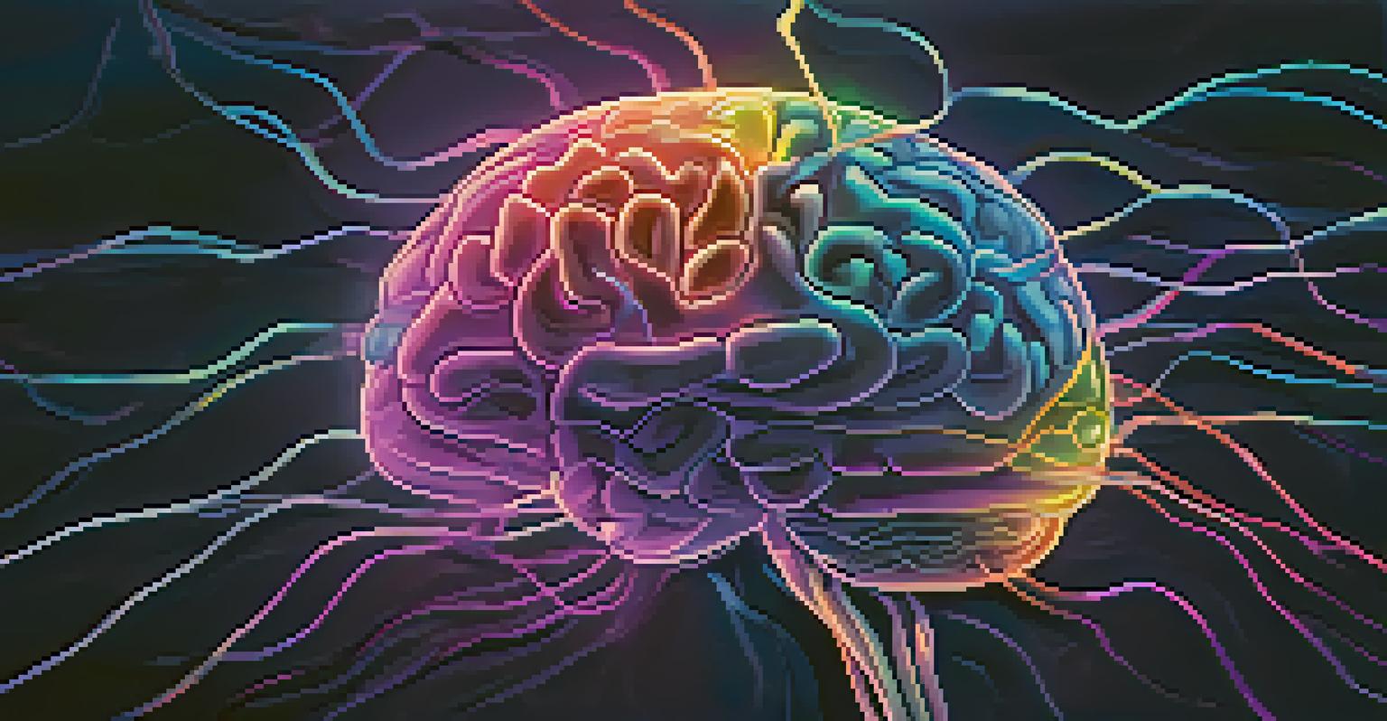 An abstract image of a human brain with colorful neural pathways and a gradient background.