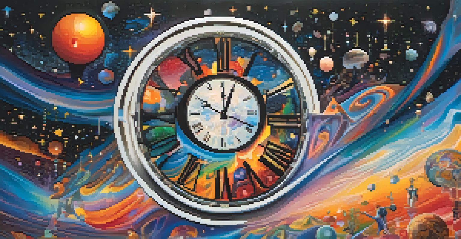 An abstract image depicting a melting clock and cosmic elements, representing time perception.