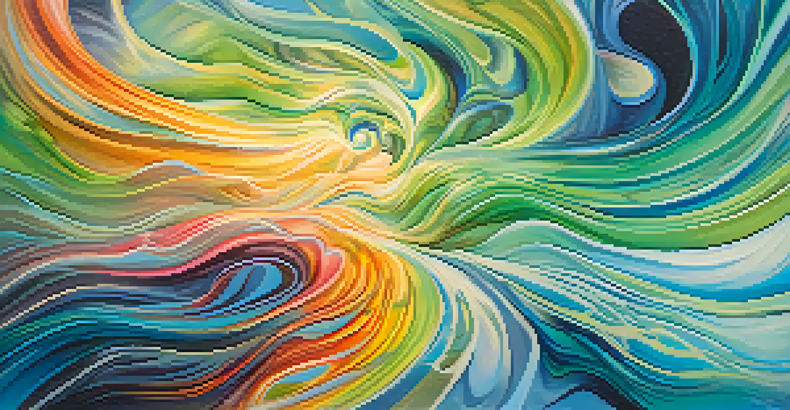 An abstract depiction of a vibrant, swirling mind representing emotional exploration.